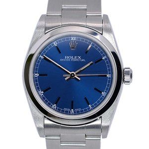 ROLEX OYSTER PERPETUAL 77080 31MM LADIES WATCH BLUE INDEX OYSTER STAINLESS STEEL